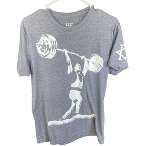 HF Hassle Free‎ Shirt Mens Medium Gray Weightlifter Graphic Print Short Sleeve